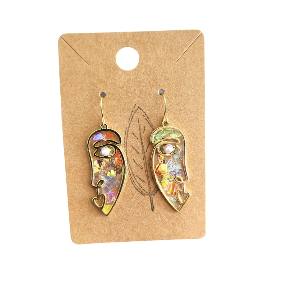 Handmade Abstract Art Face 14k Gold Plated Earrings